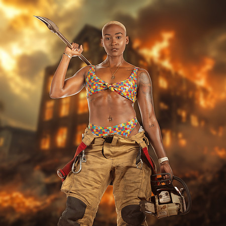 FEMALE 2 BURNING BUILDING