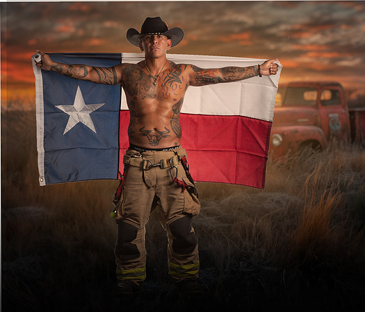 MALE WITH FLAG IN FIELD OLD TRUCK